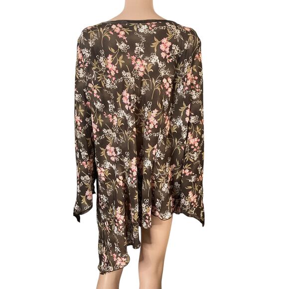 Vtg Dress-U-II By Sharon Blouse Womens 3X Plus Brown Pink Floral Asymmetrical - Picture 2 of 16